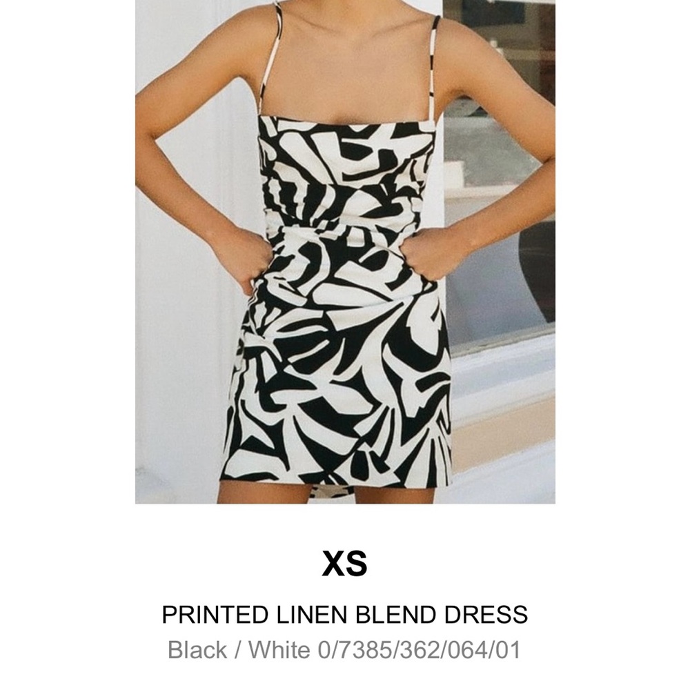 Printed Linen Blend Dress - Black & White
